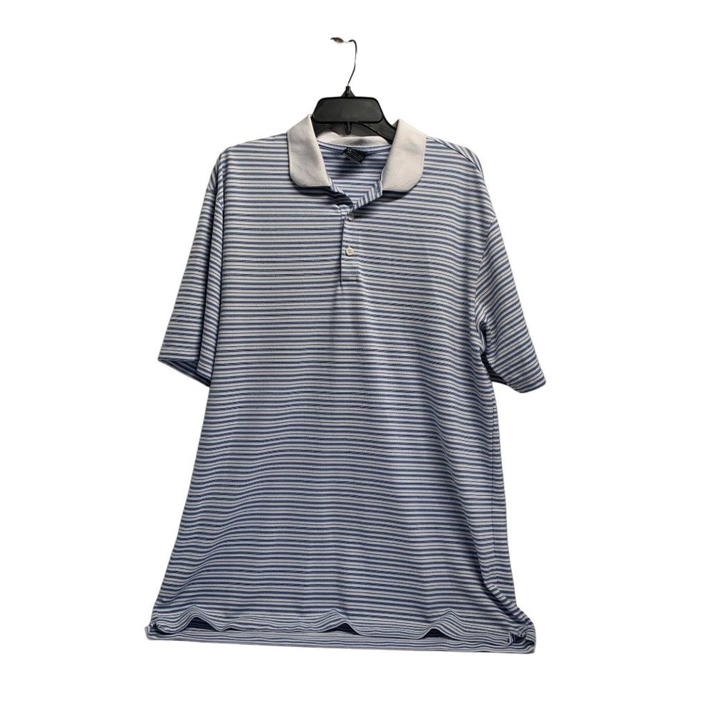 Nike Dri Fit Mens Size XL Polo Golf Shirt Top Tennis 1/2 Button Blue White Strip